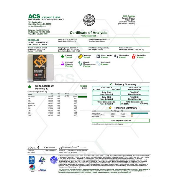 D8-HI Delta 8 Vape Cartridge | 1g - GMO Cookies
