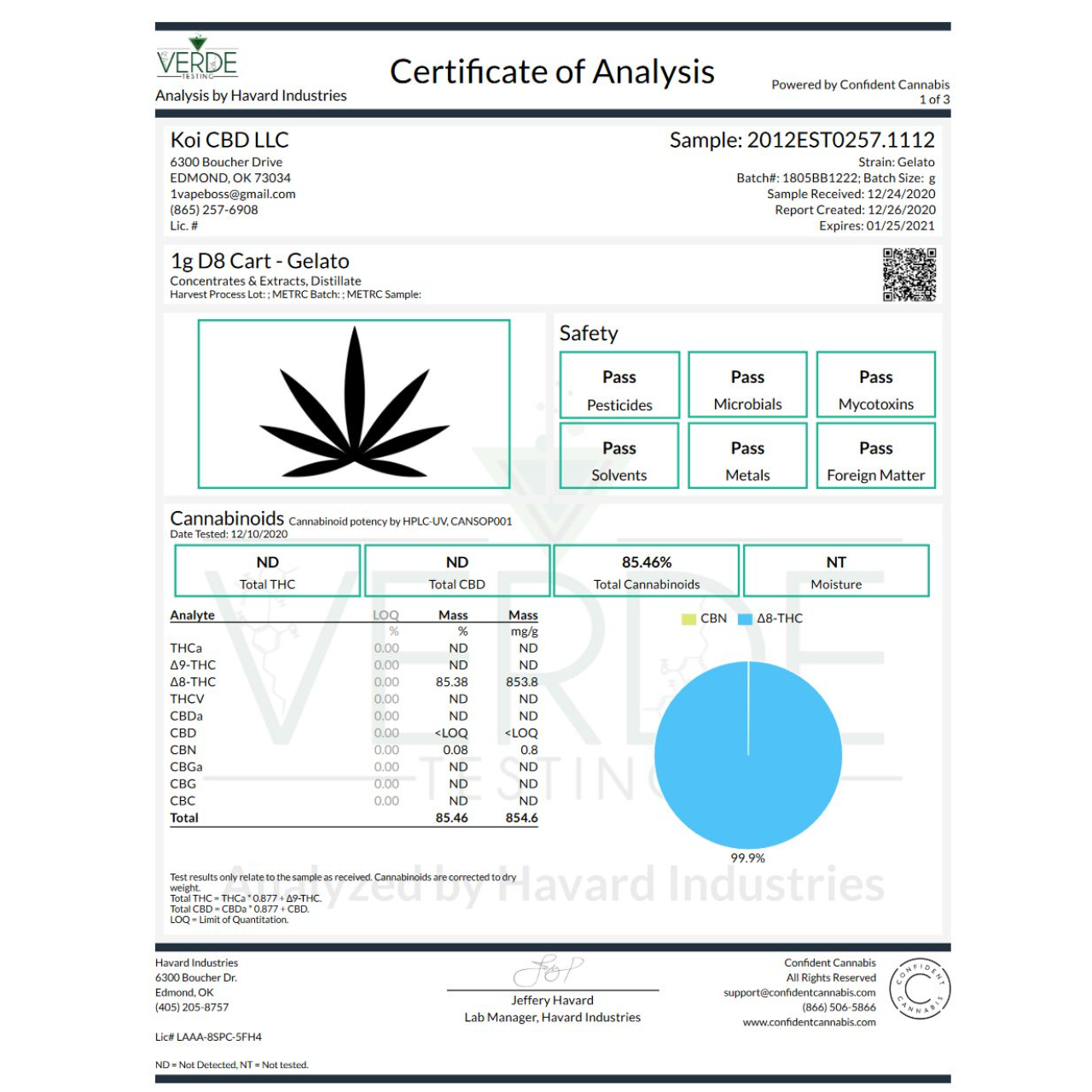 Koi Delta 8 Vape Cartridge | Gelato 1g