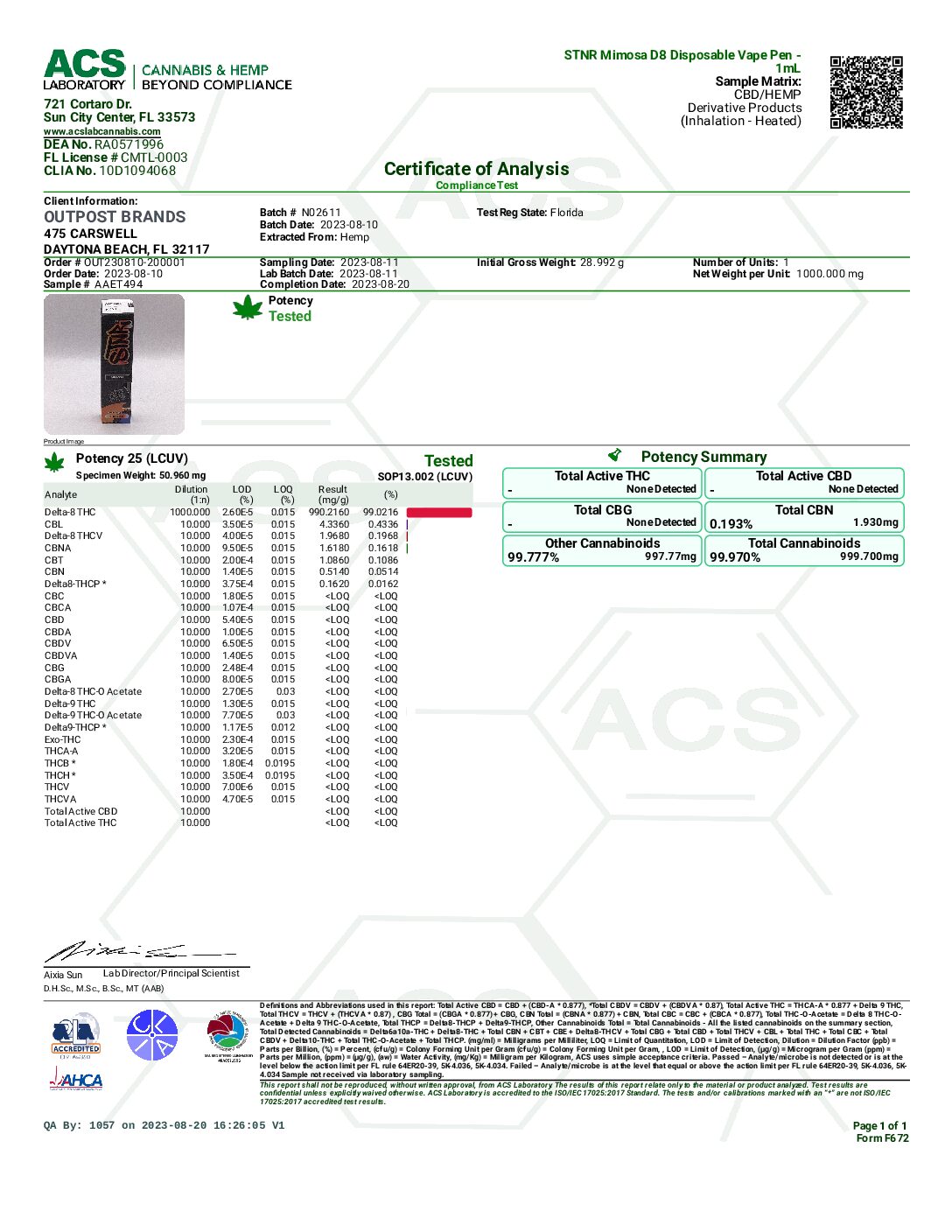 STNR Delta-8 Cartridge - 1G