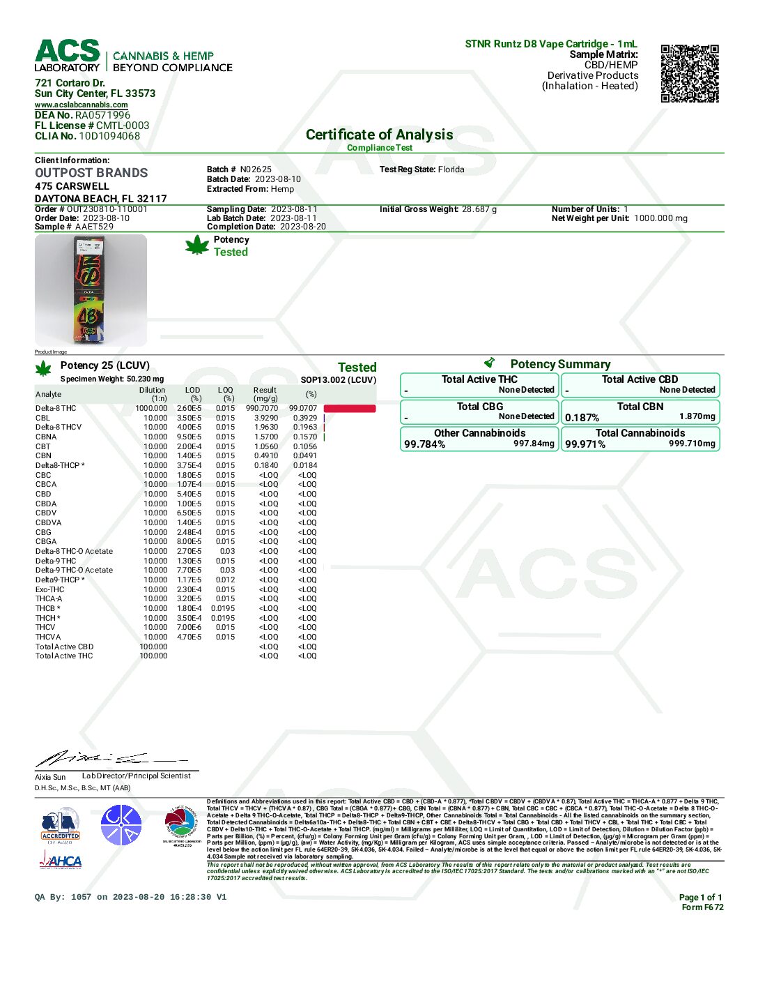 STNR Delta-8 Cartridge - 1G