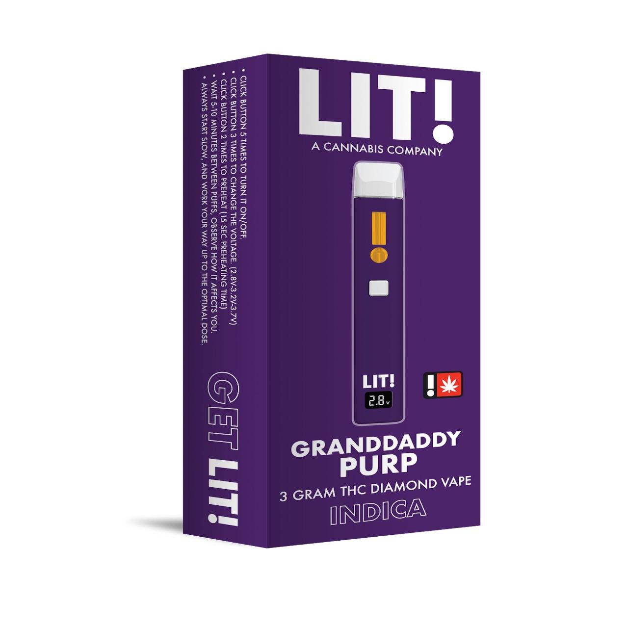 LIT THC Diamond Disposable 3G Granddaddy purple
