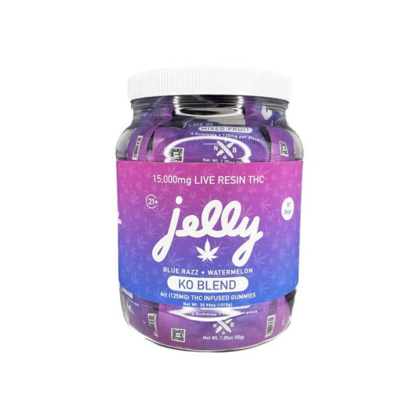 Jelly KO Blend Live Resin THC Gummies 15000MG – Blue Razz/Watermelon