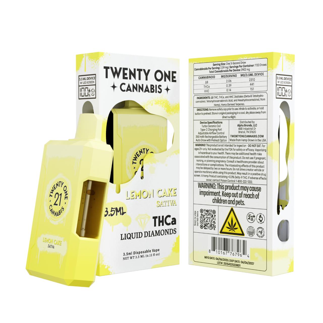Twenty One THCA Cannabis Liquid Diamonds Disposable 3.5ML