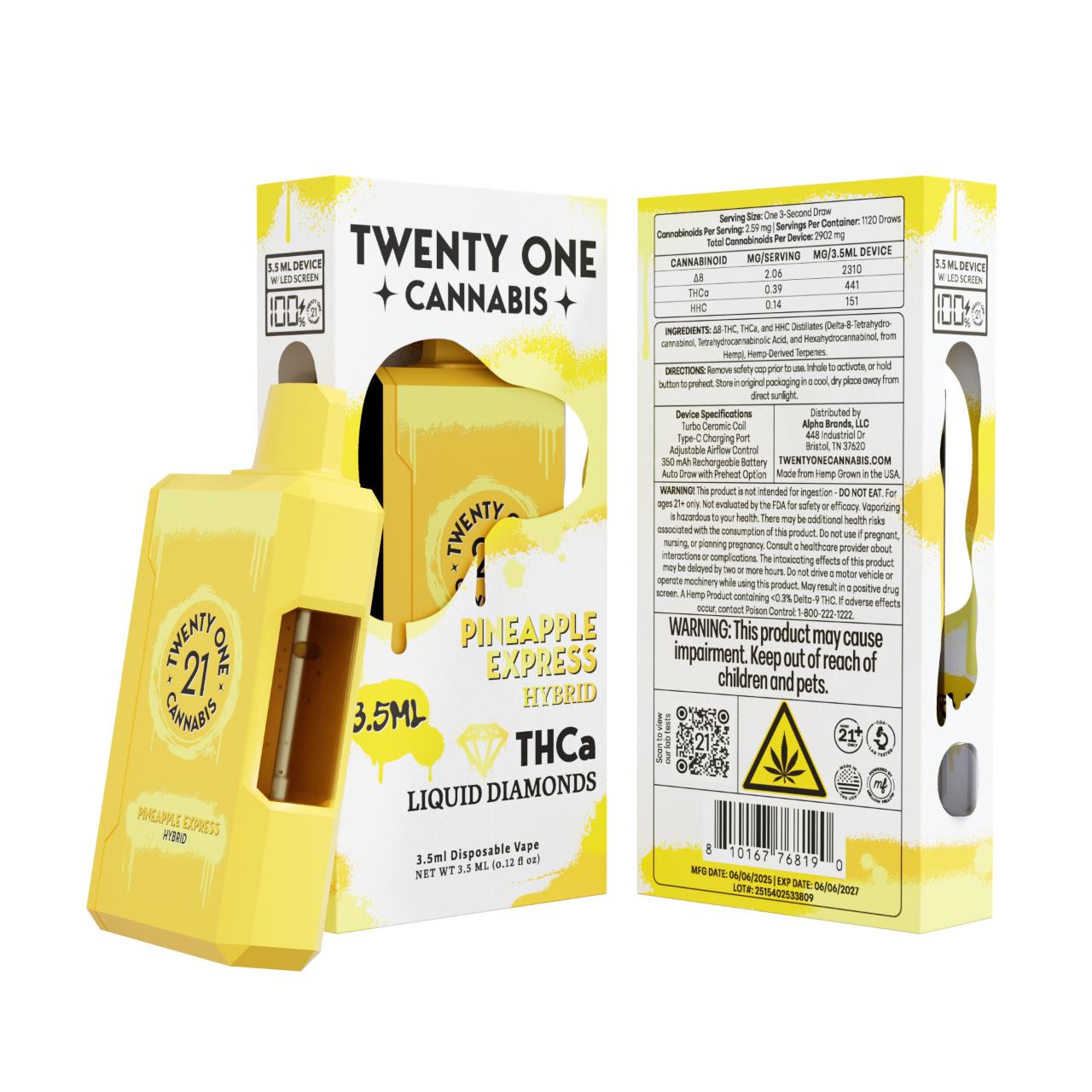 Twenty One THCA Cannabis Liquid Diamonds Disposable 3.5ML