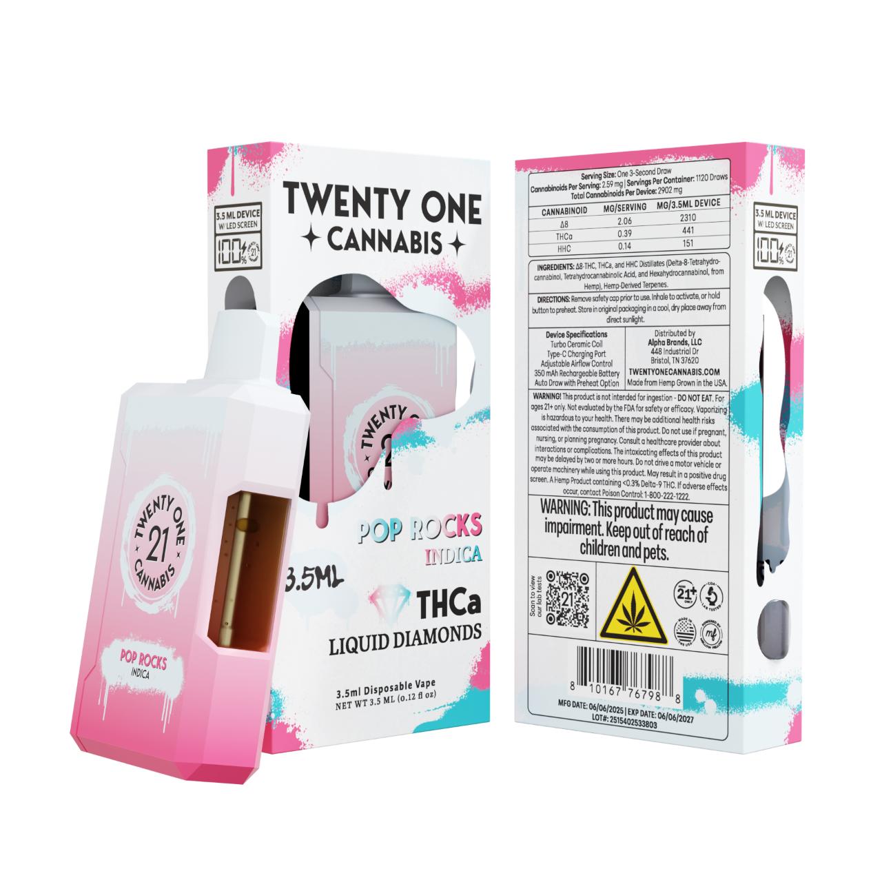 Twenty One THCA Cannabis Liquid Diamonds Disposable 3.5ML