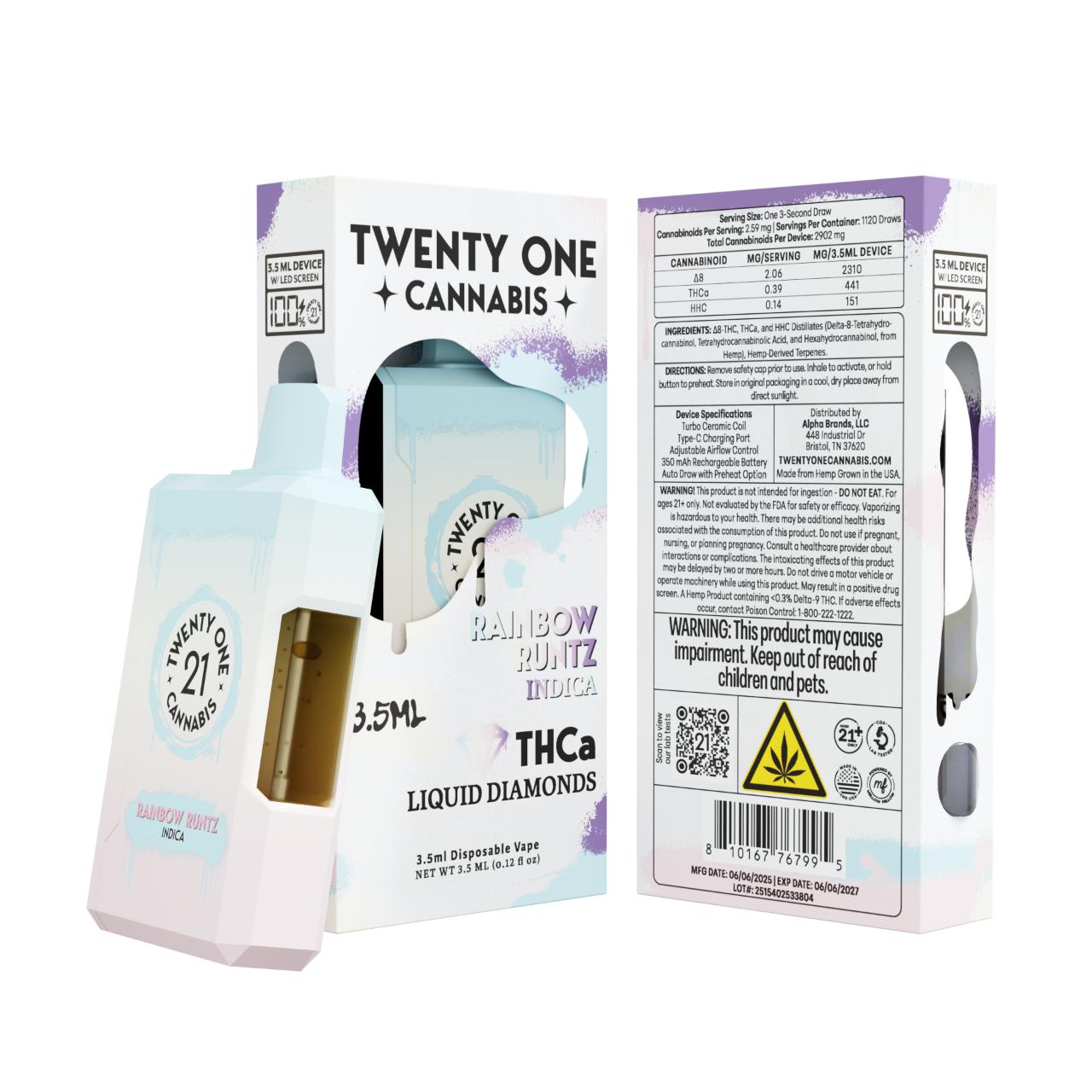Twenty One THCA Cannabis Liquid Diamonds Disposable 3.5ML