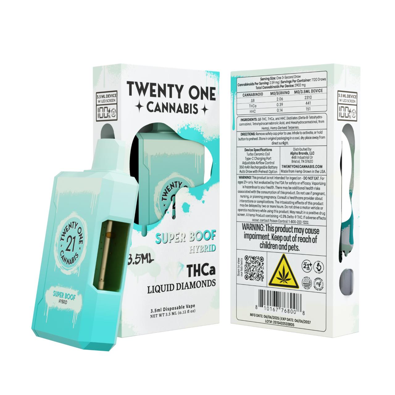 Twenty One THCA Cannabis Liquid Diamonds Disposable 3.5ML