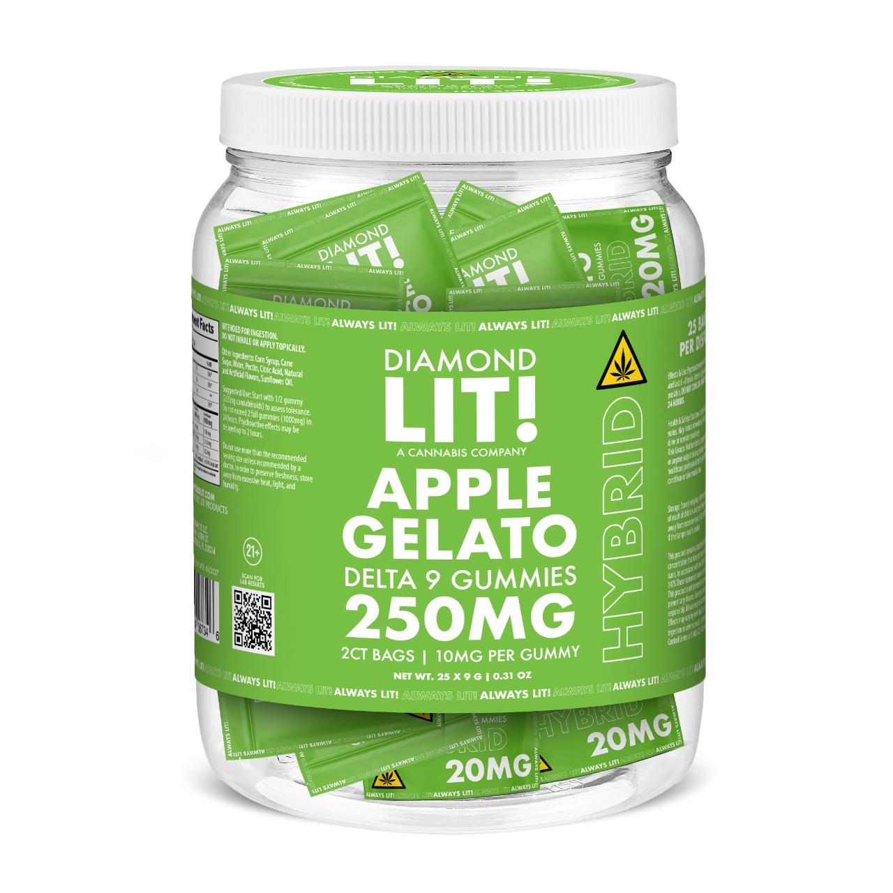 LIT THC D9 Gummies Jar 2PK-25CT apple galato hybrid