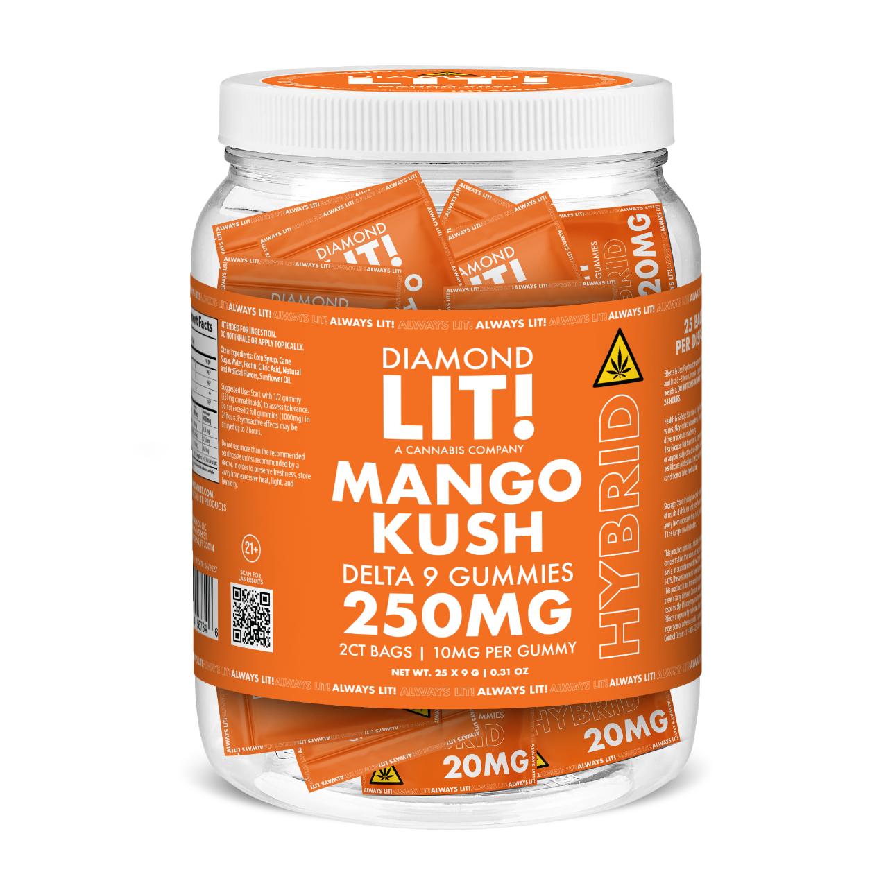LIT THC D9 Gummies Jar 2PK-25CT mango kush hybrid