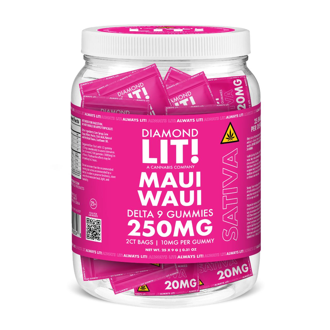 LIT THC D9 Gummies Jar 2PK-25CT maui waui sativa