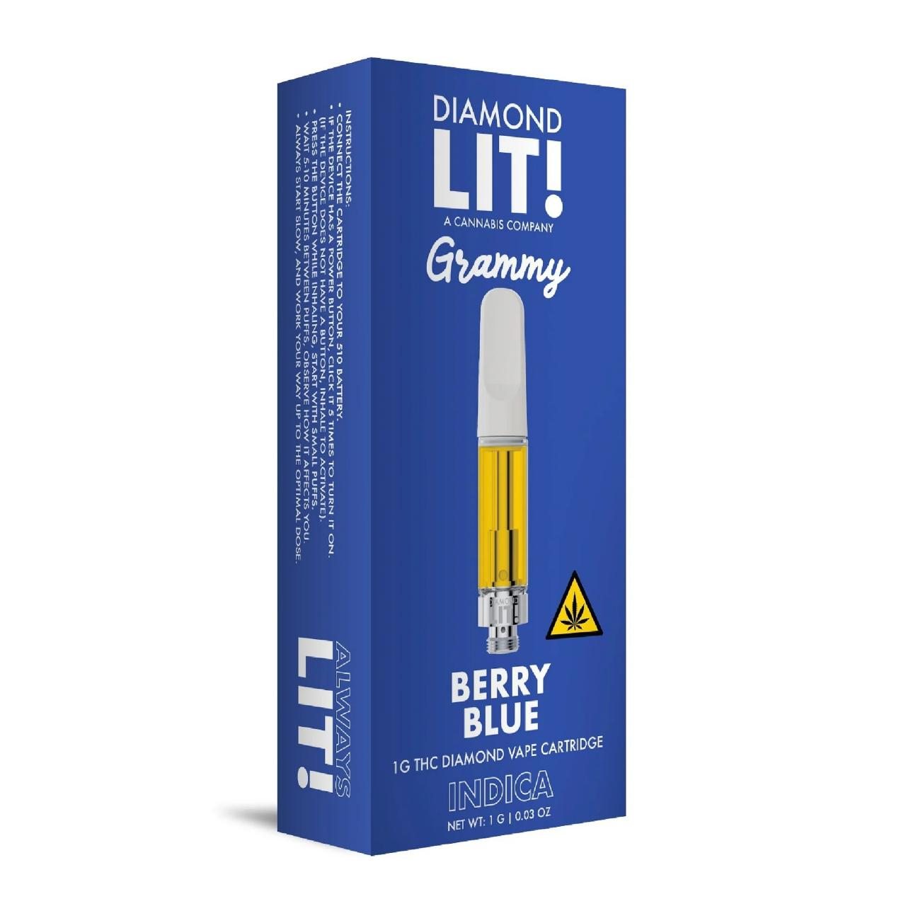 LIT THC Diamond Grammy Vape Cartridge 1G berry blue indica