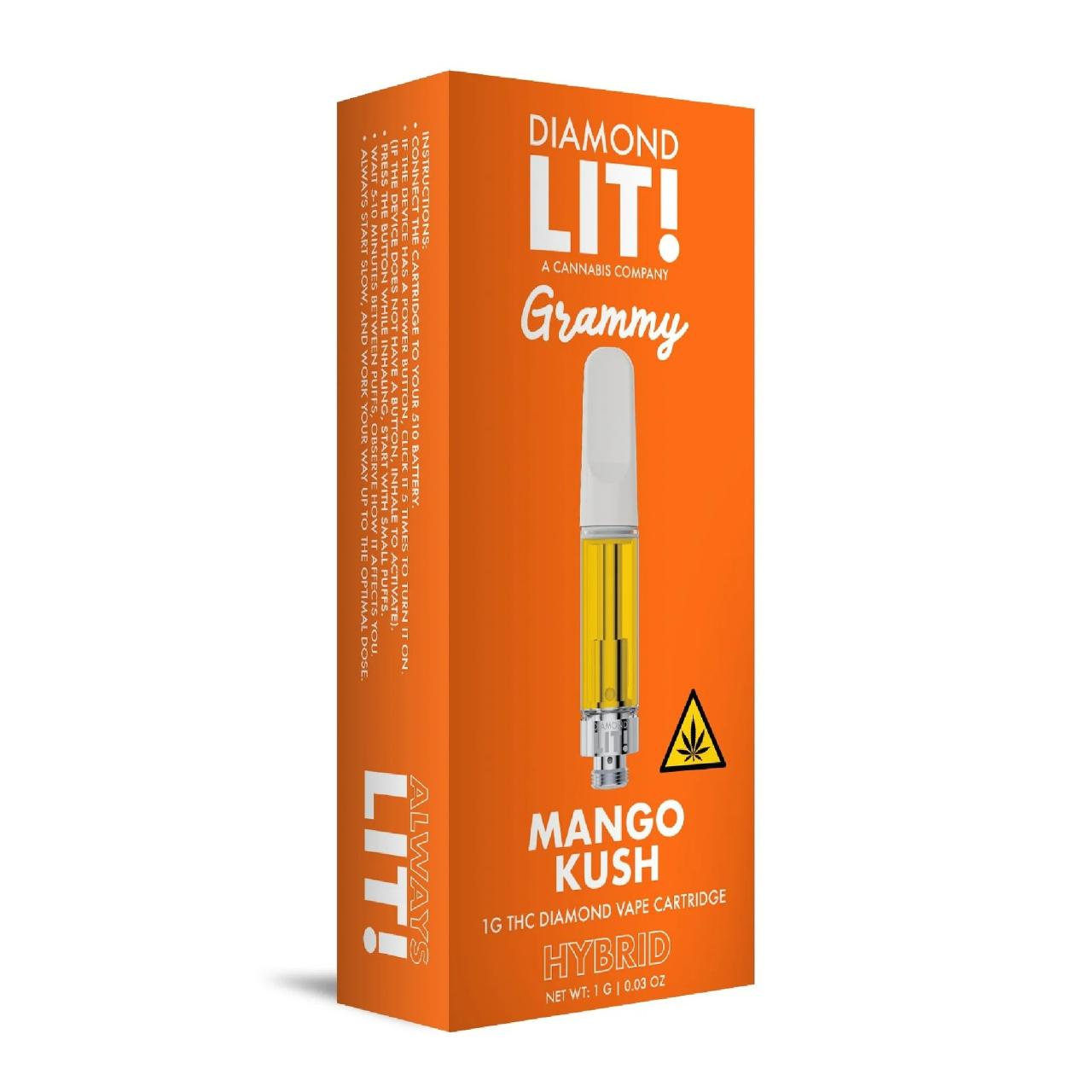 LIT THC Diamond Grammy Vape Cartridge 1G Mango Kush Hybrid