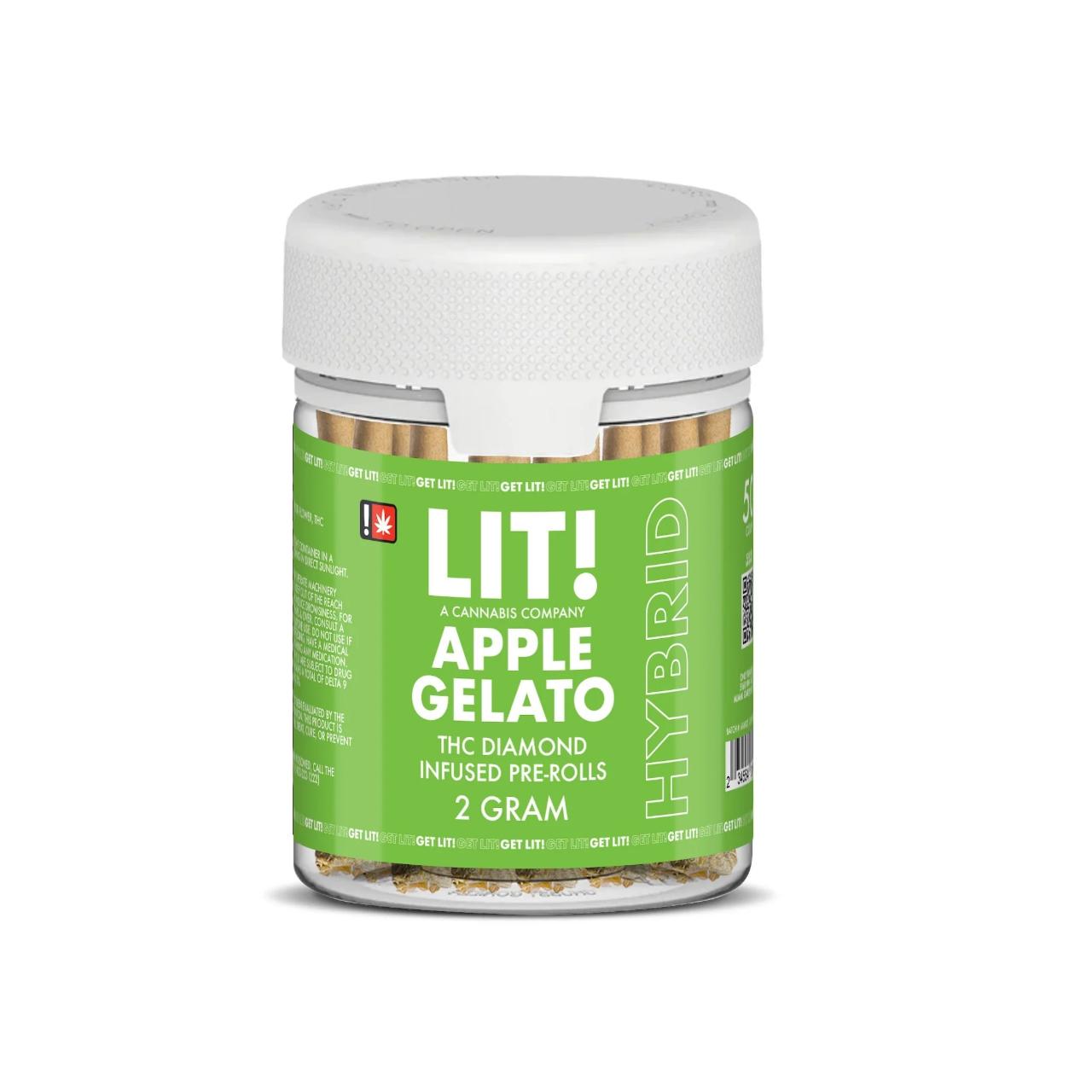 LIT THC Diamond Infused Prerolls Joint Jar 50CT Apple Gelato Hybrid