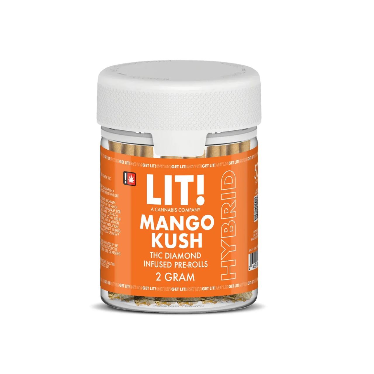LIT THC Diamond Infused Prerolls Joint Jar 50CT Mango Kush Hybrid