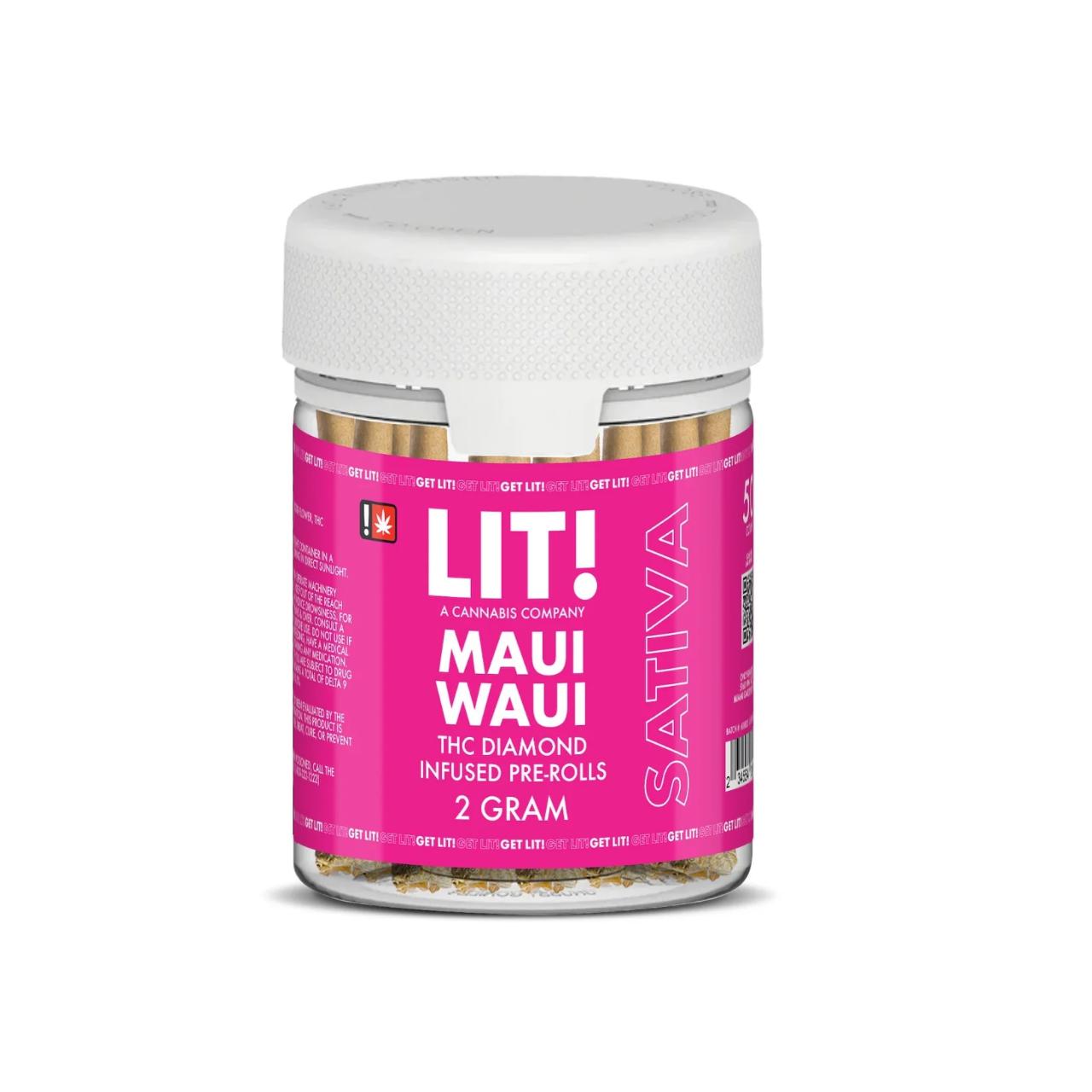 LIT THC Diamond Infused Prerolls Joint Jar 50CT Maui Waui Sativa