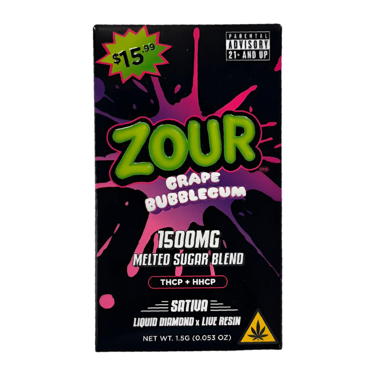 Zour THCP Melted Sugar Blend Pre-Priced Disposable 1.5G grape bubblegum sativa
